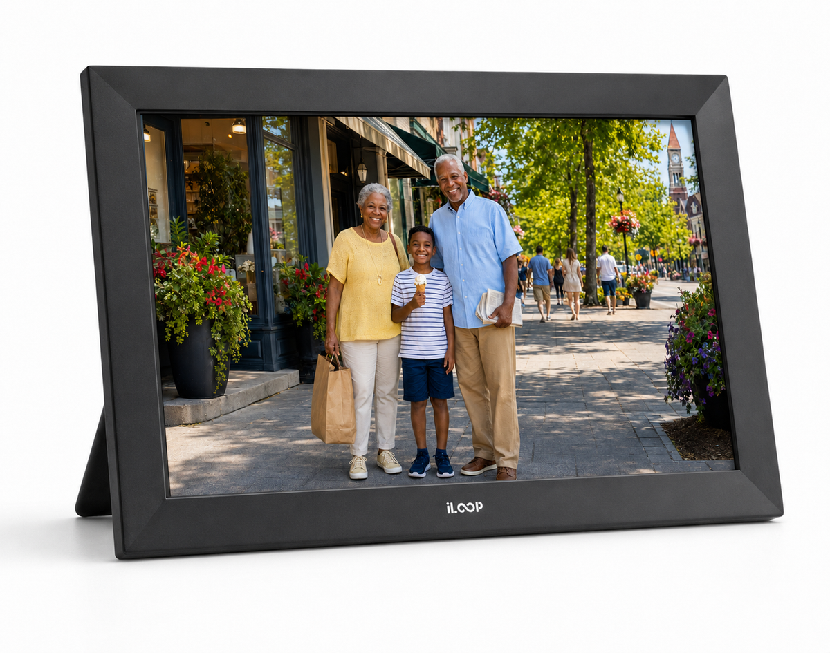 iloop 15.6” Digital Photo Frame | WiFi Touch Screen, 32 GB | Frameo App | Tabletop or Wall-Mounted