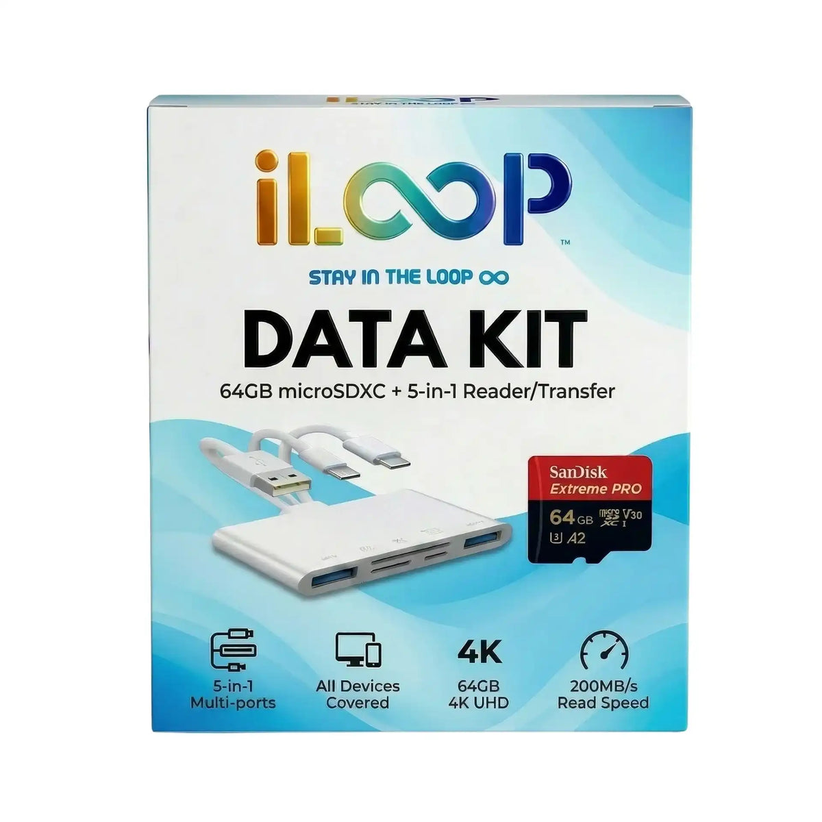 DATA KIT | 5-in-1 Universal Card Reader Adapter & SanDisk Extreme PRO microSDXC Bundle (64GB/128GB)
