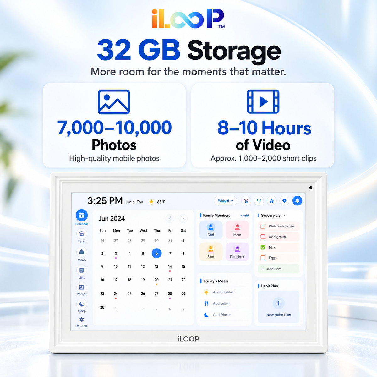 iLoop 15.6” Smart Digital Calendar Pro | 32GB Internal Memory | FotoCube Ai Voice Command | Chore Chart, Photo & Video Frame