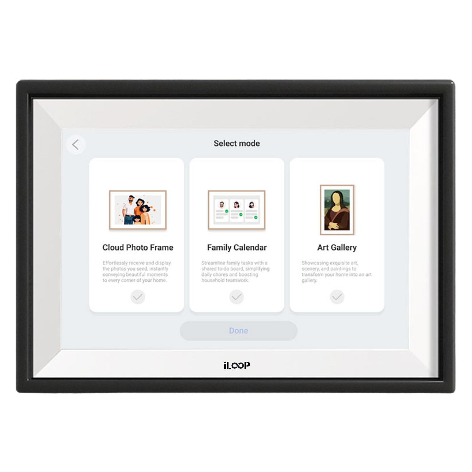 Digital photo frame with user interface on a white background iLoop_Logo