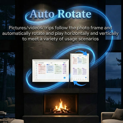 Automatically rotating photo frame with digital display in a living room setting. iLoop