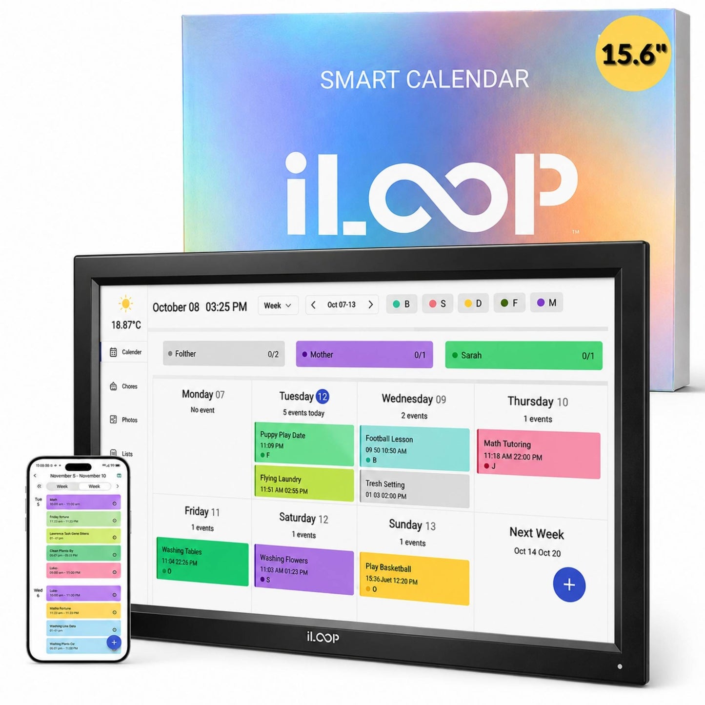 iLoop 15.6” Digital Calendar 32GB | 3 Modes: Calendar, Wi-Fi Photo and Video Frame & Art Gallery | Touchscreen