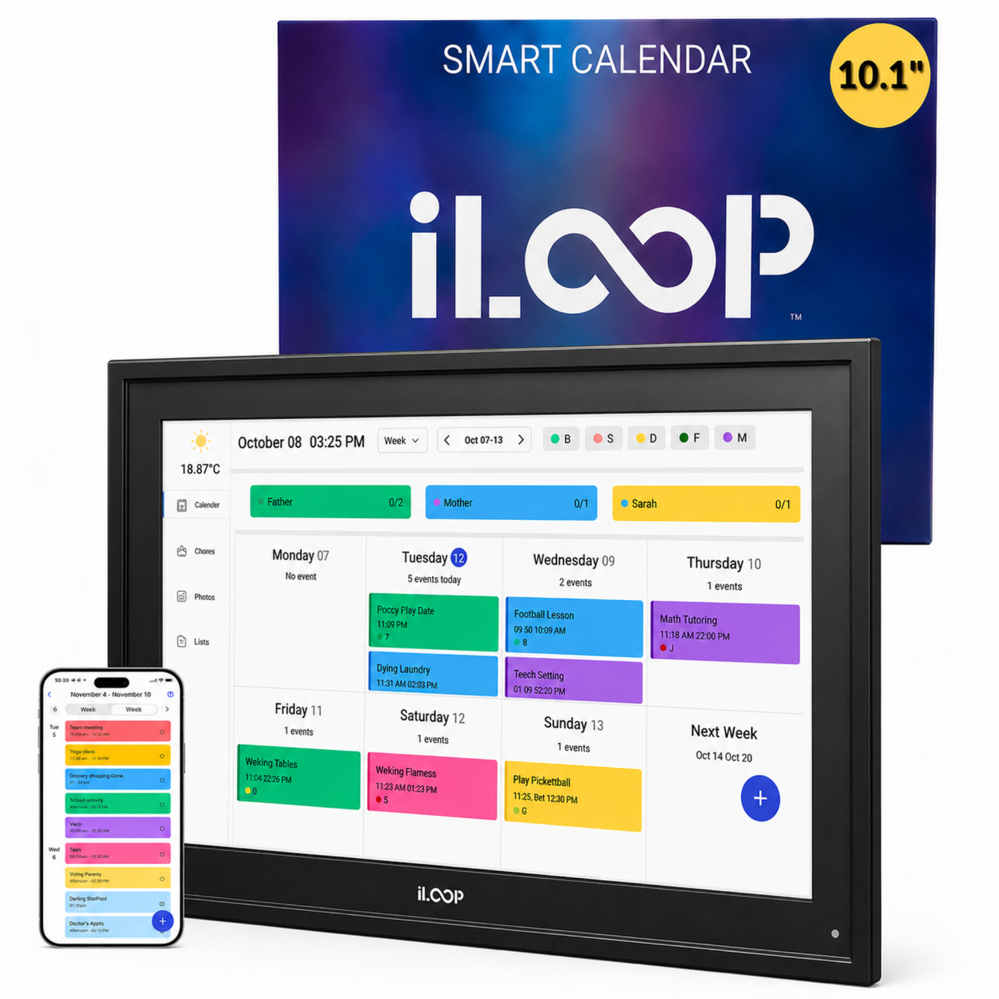iLoop 10.1” Digital Calendar 32GB | 3 Modes: Calendar, Wi-Fi Photo and Video Frame & Art Gallery | Touchscreen
