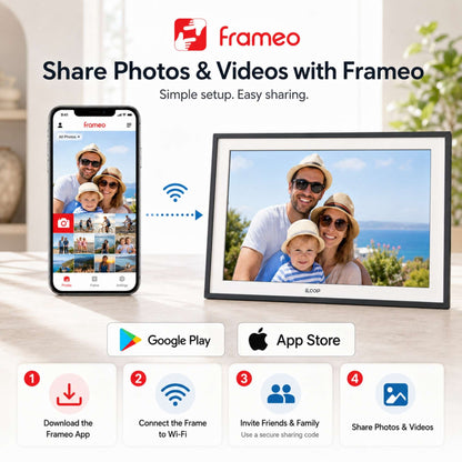 iloop 15.6” Digital Photo Frame | WiFi Touch Screen, 32 GB | Frameo App | Tabletop or Wall-Mounted