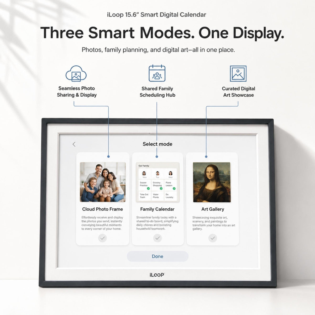 iLoop 15.6” Digital Calendar 32GB | 3 Modes: Calendar, Wi-Fi Photo and Video Frame & Art Gallery | Touchscreen