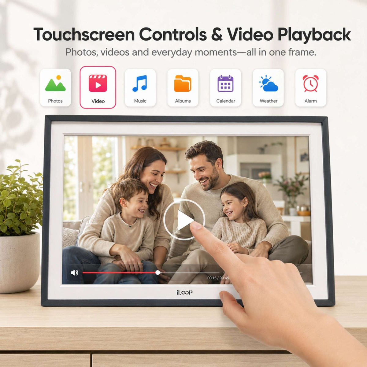iloop 15.6” Digital Photo Frame | WiFi Touch Screen, 32 GB | Frameo App | Tabletop or Wall-Mounted