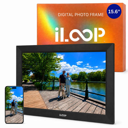 iloop 15.6” Digital Photo Frame | WiFi Touch Screen, 32 GB | Frameo App | Tabletop or Wall-Mounted