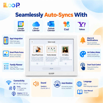 iLoop 10.1” Digital Calendar 32GB | 3 Modes: Calendar, Wi-Fi Photo and Video Frame & Art Gallery | Touchscreen